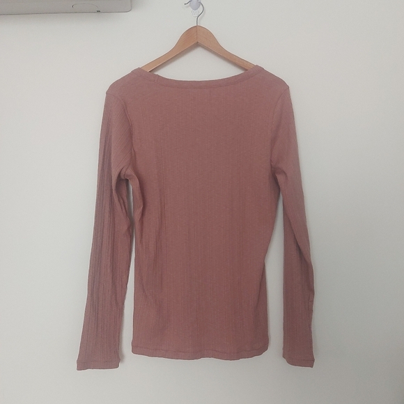 NWT Madewell Pointelle Square-Scoop Tee Rose Pink Ribbed Knit Long Sleeve XLarge - Picture 4 of 6